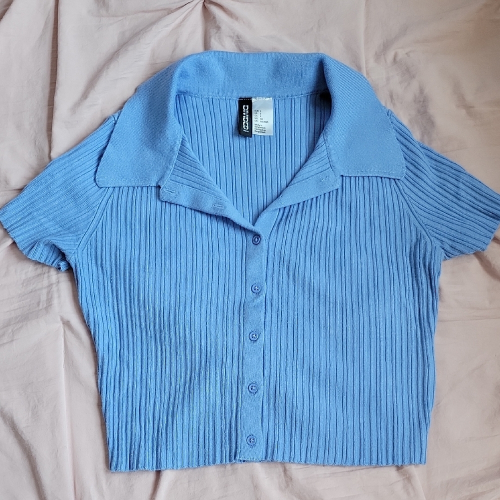 H&M Blue Ribbed Crop Top